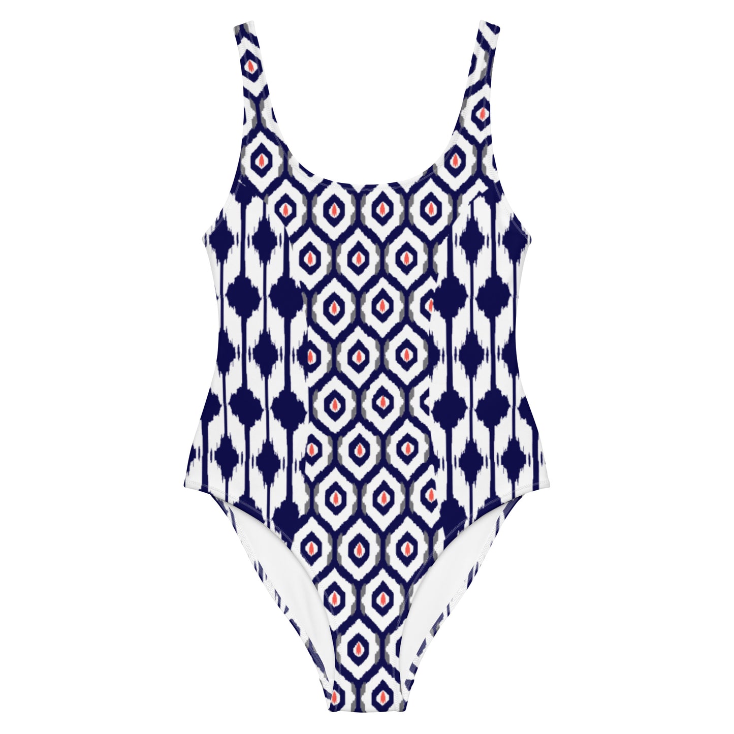 Blue + Coral Ikat Mixed Print One-Piece Swimsuit