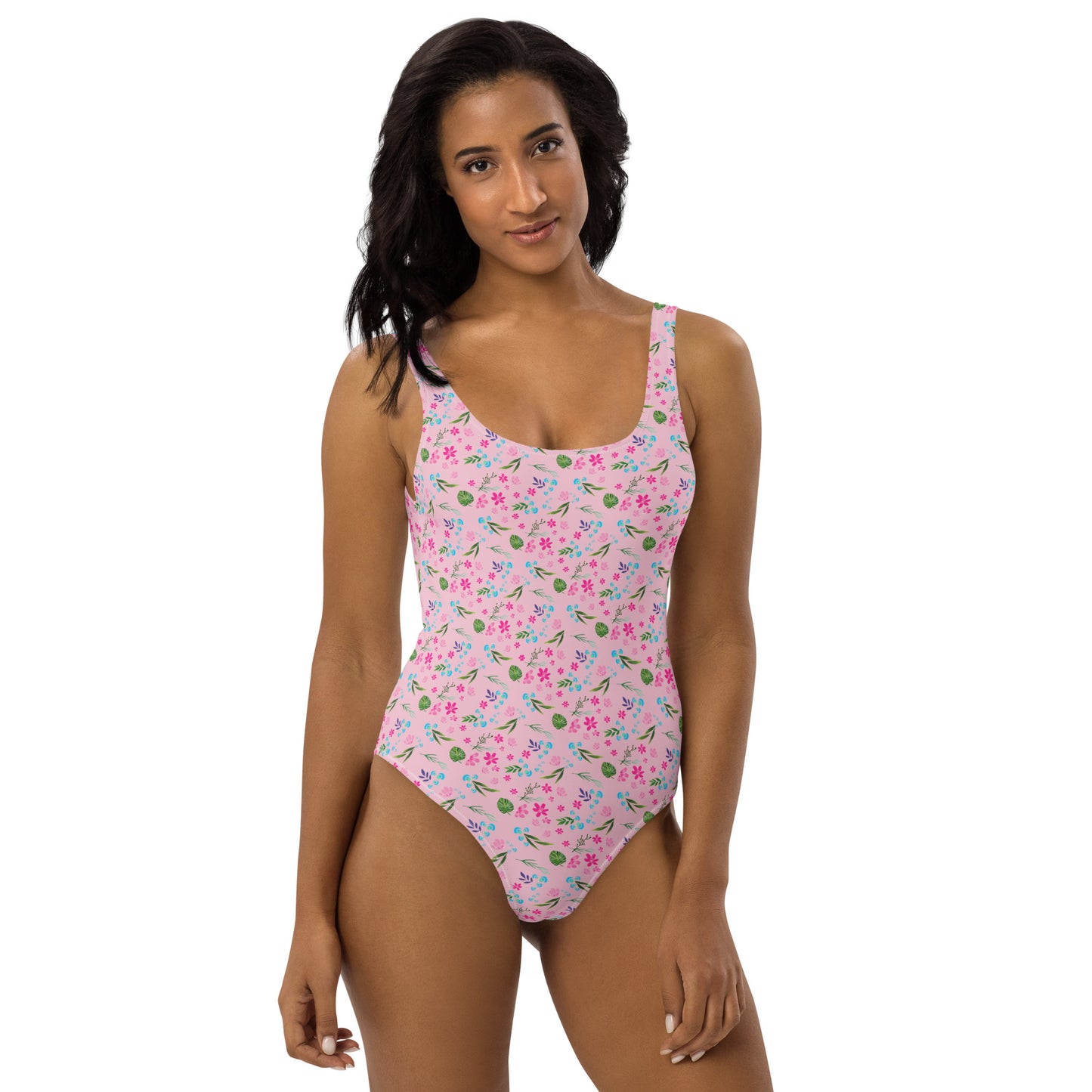 Pink Tropical Floral Print One-Piece Swimsuit