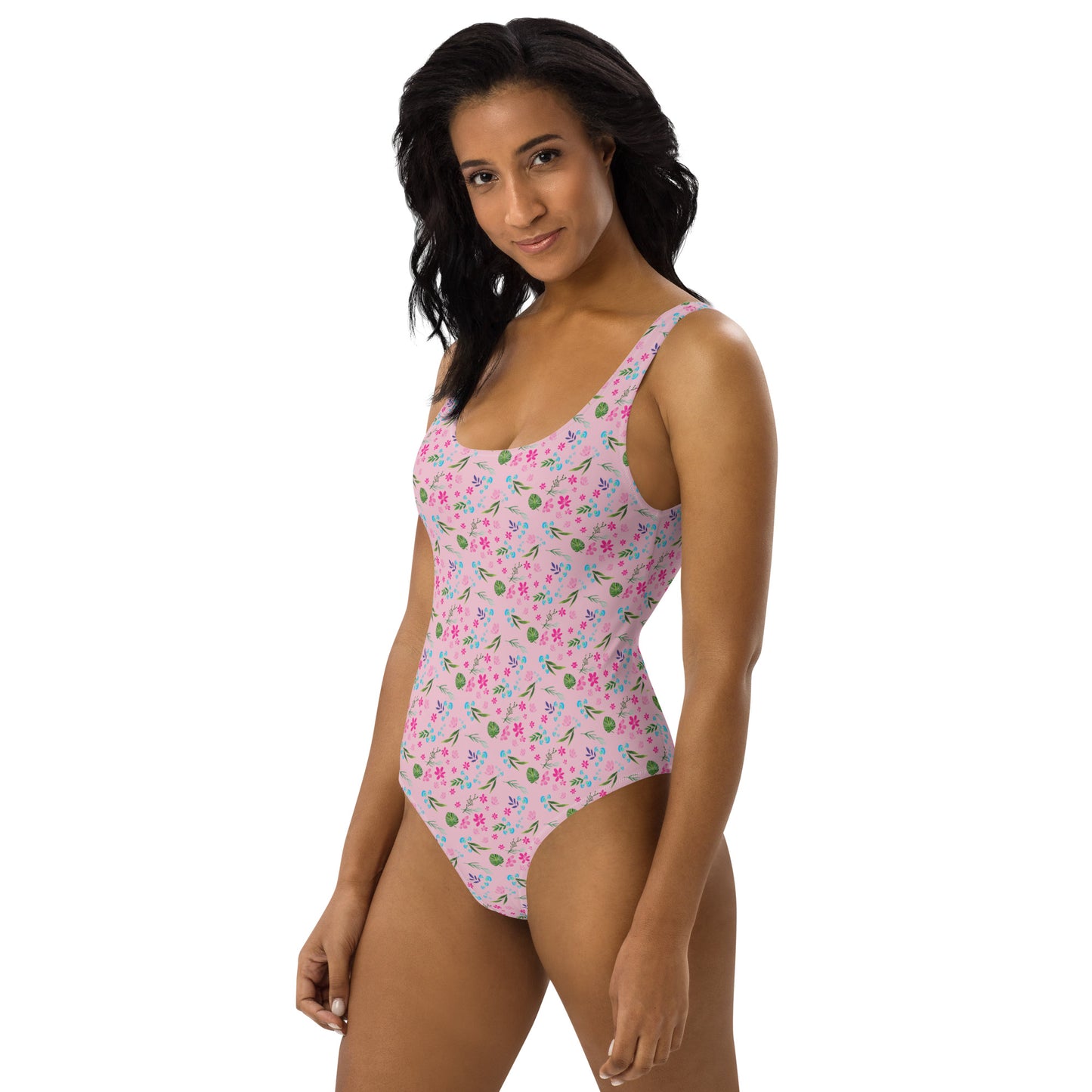 Pink Tropical Floral Print One-Piece Swimsuit