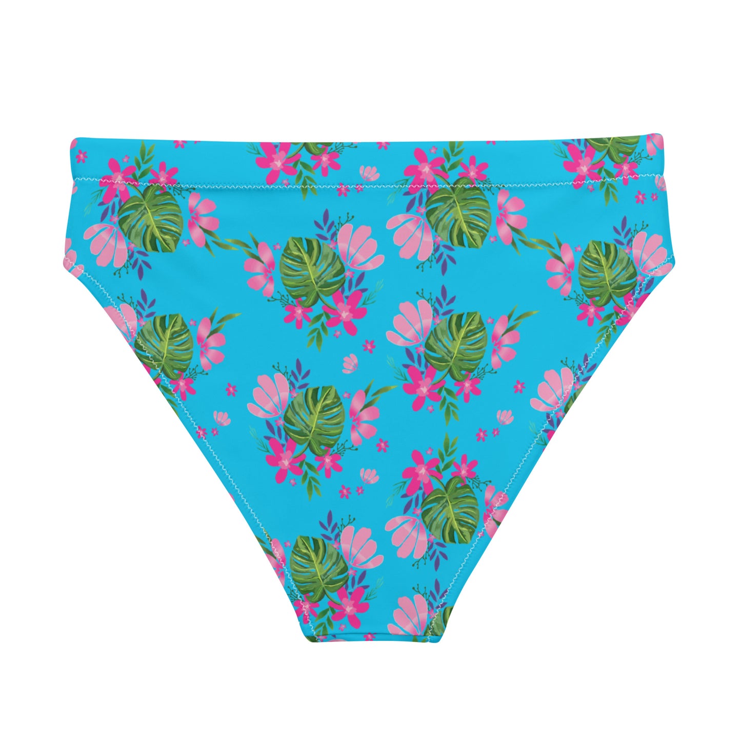 Blue Tropical Floral Print Eco Friendly High-Waisted Bikini Bottom