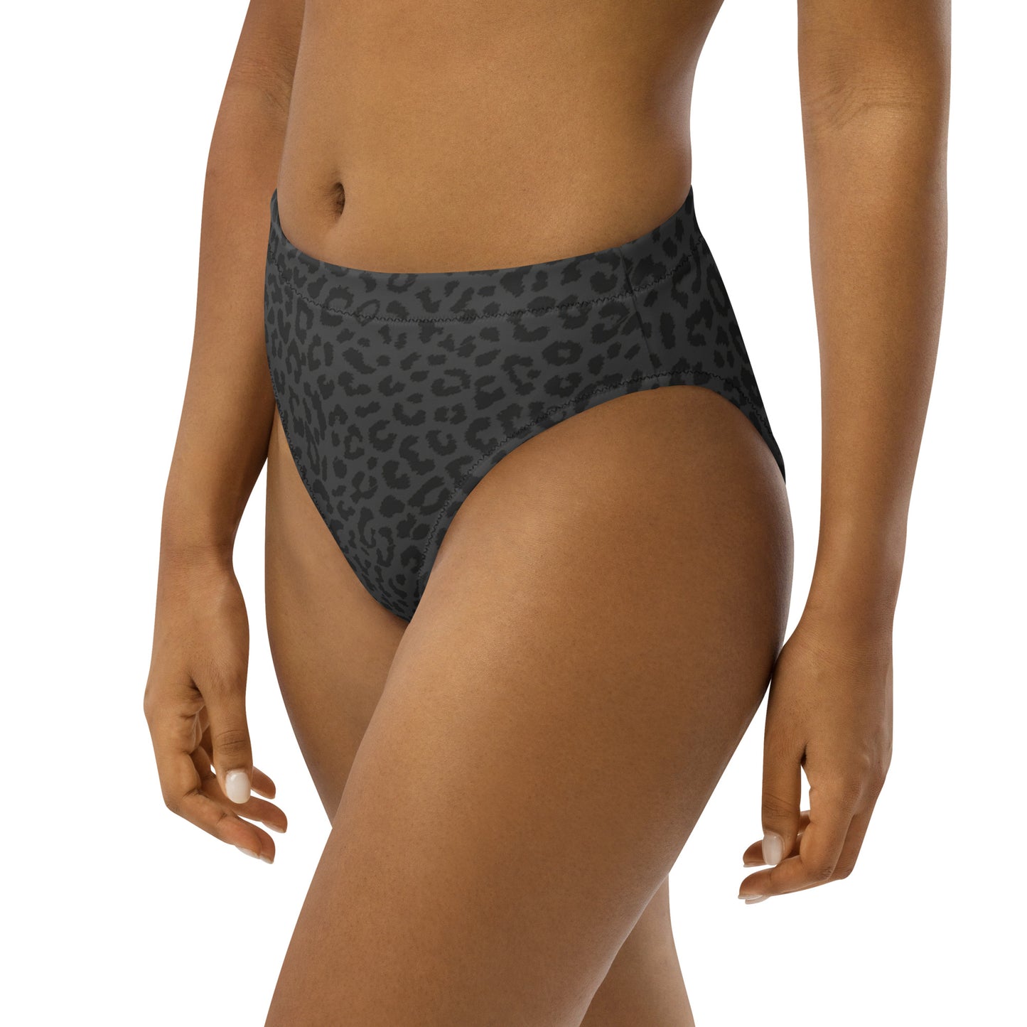 Gray Cheetah Print Eco Friendly High-Waisted Bikini Bottom