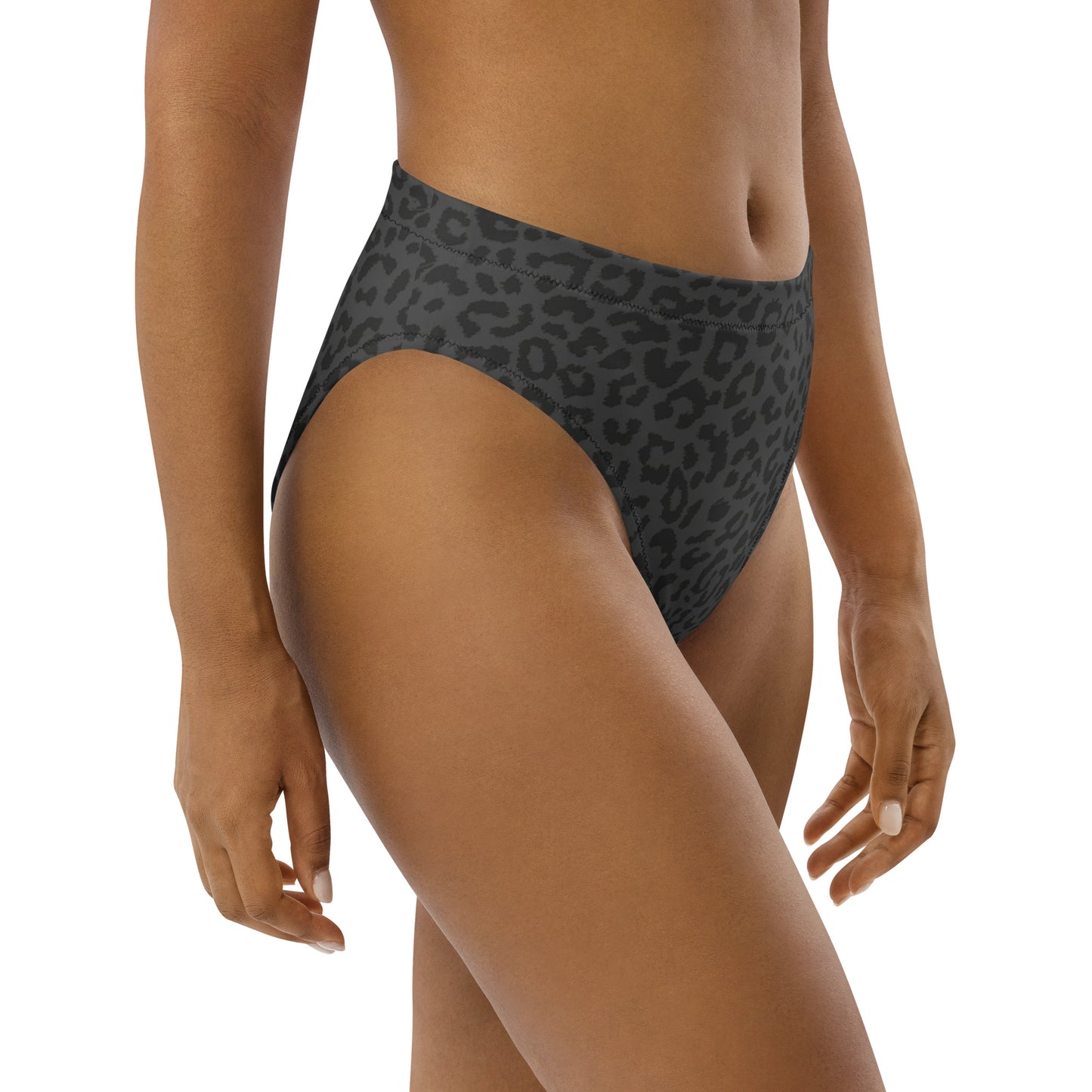 Gray Cheetah Print Eco Friendly High-Waisted Bikini Bottom
