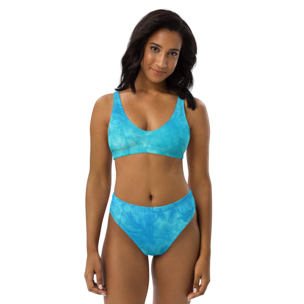 Blue & Green Tie Dye Eco Friendly Bikini Top w/ Removable Padding