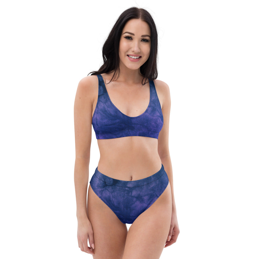 Blue & Purple Tie Dye Eco Friendly High-Waisted Bikini Bottom