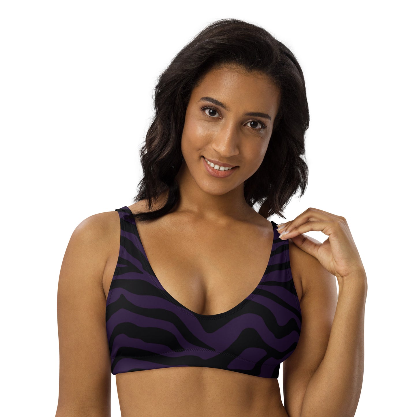 Purple Zebra Print Eco Friendly Bikini Top w/ Removable Padding