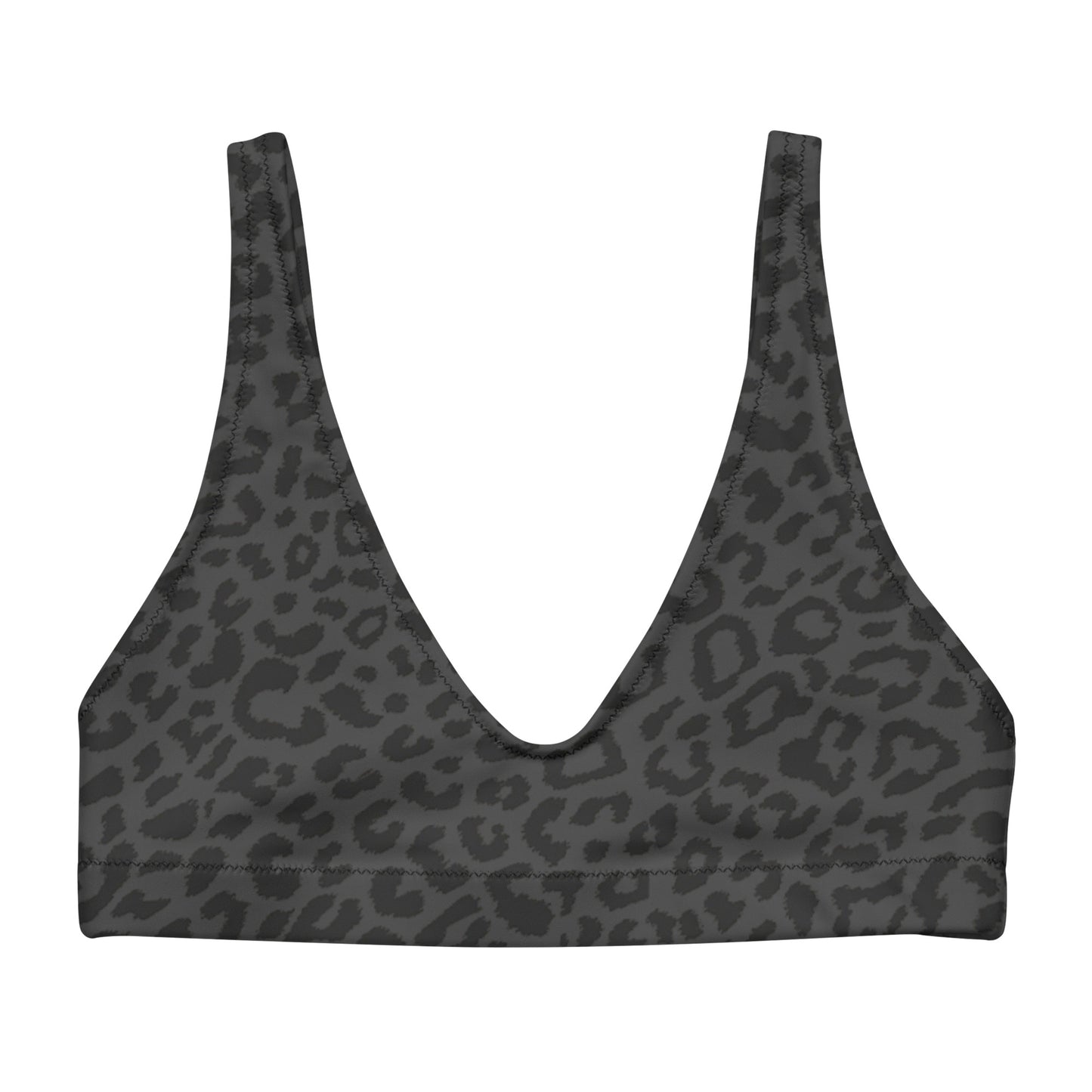 Gray Cheetah Print Eco Friendly Bikini Top w/ Removable Padding