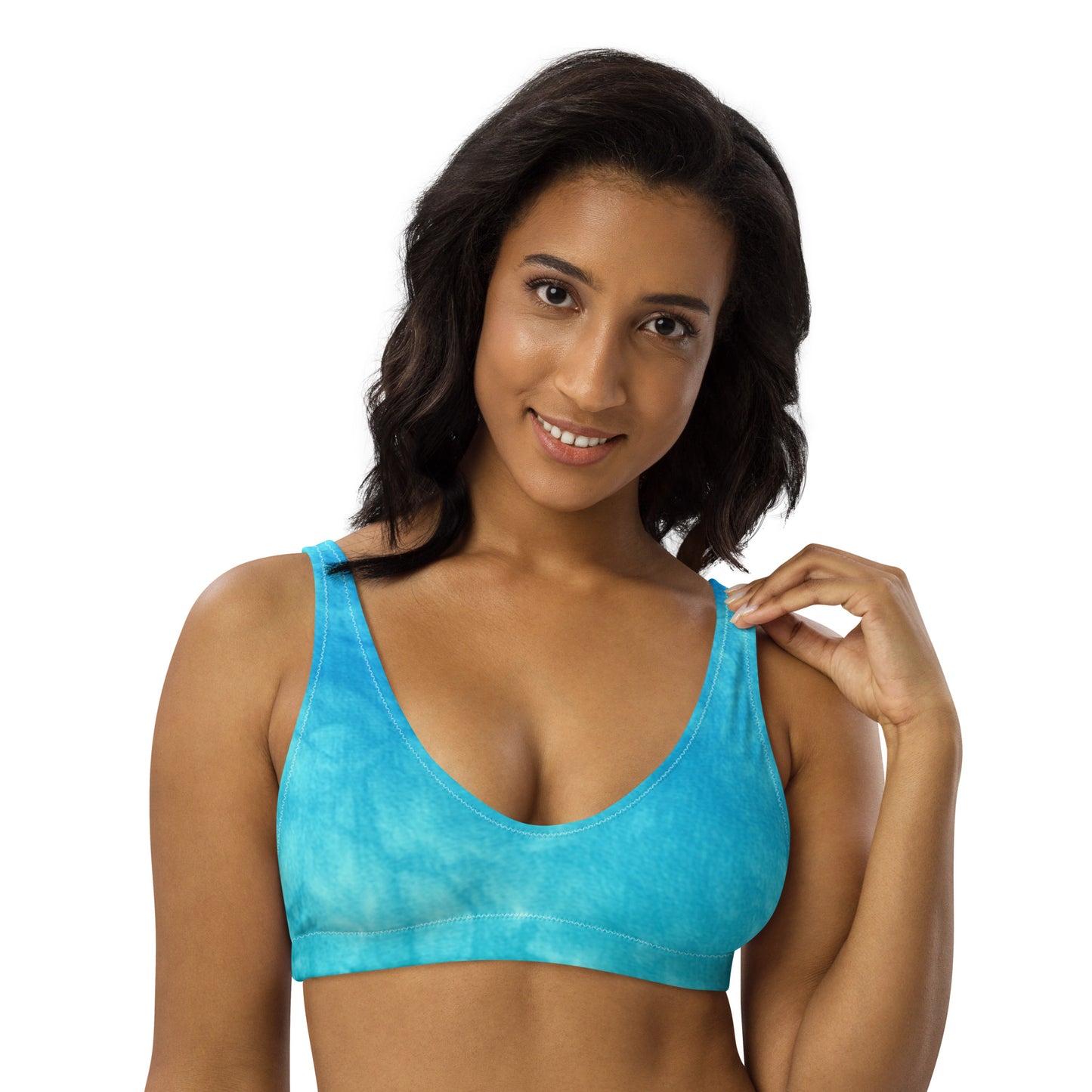 Blue & Green Tie Dye Eco Friendly Bikini Top w/ Removable Padding