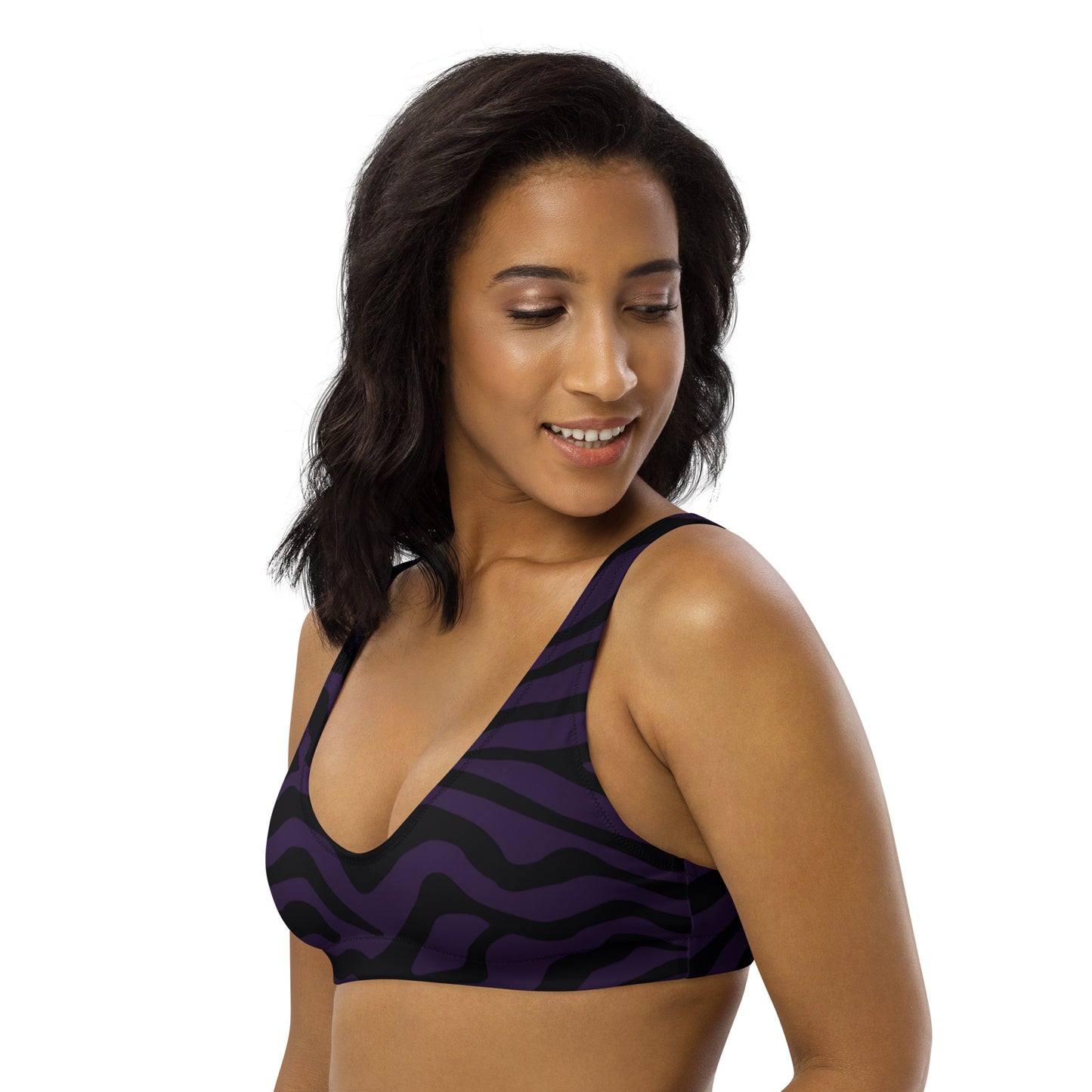 Purple Zebra Print Eco Friendly Bikini Top w/ Removable Padding