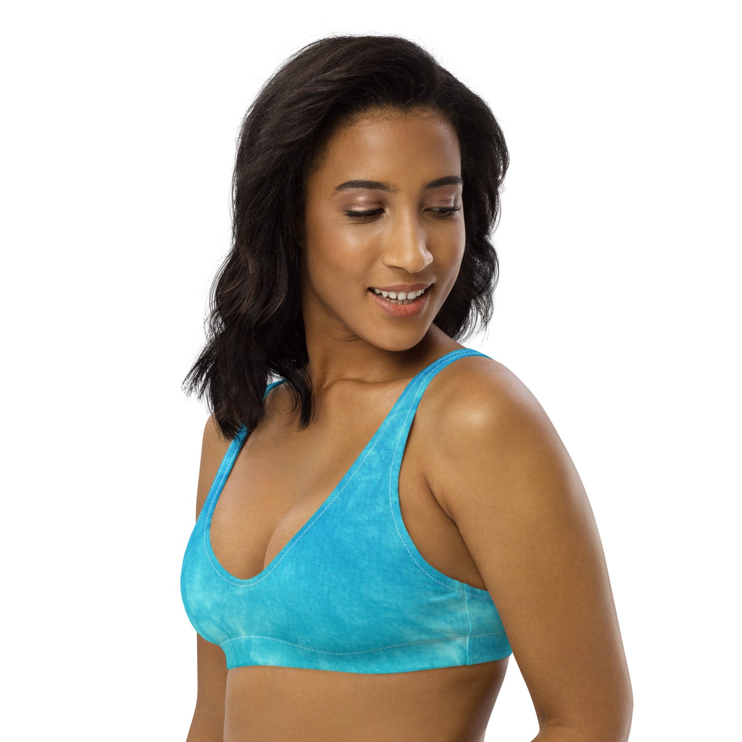 Blue & Green Tie Dye Eco Friendly Bikini Top w/ Removable Padding