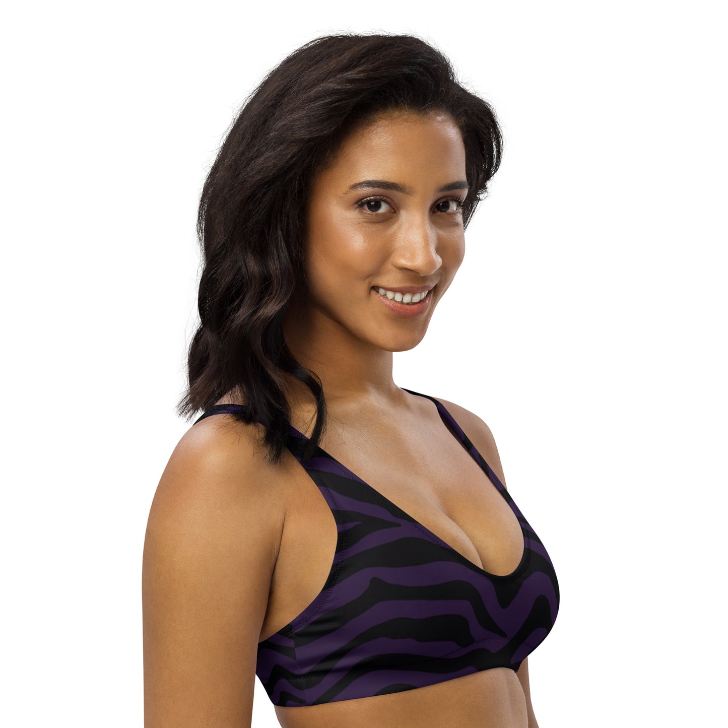 Purple Zebra Print Eco Friendly Bikini Top w/ Removable Padding