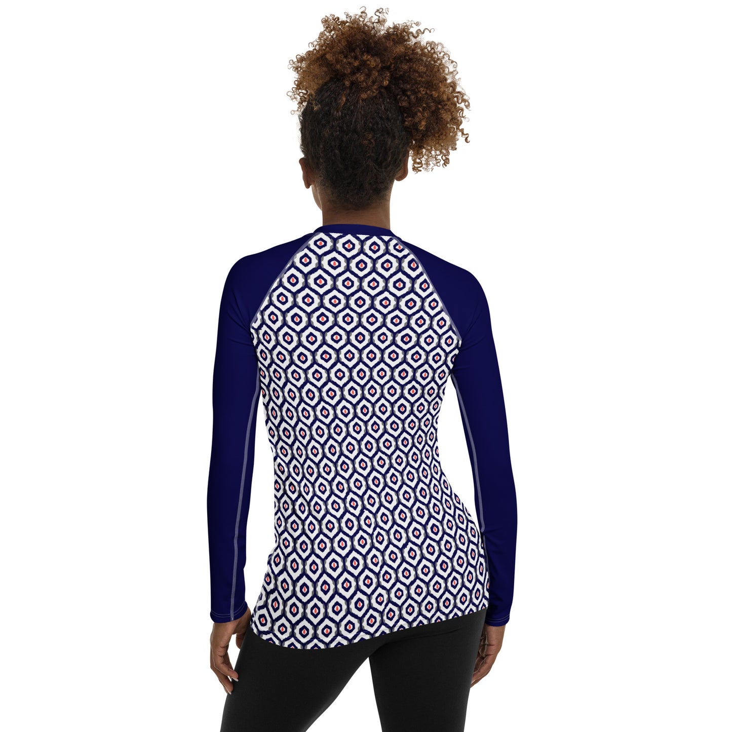 Blue & Coral Ikat Print Women's Rash Guard