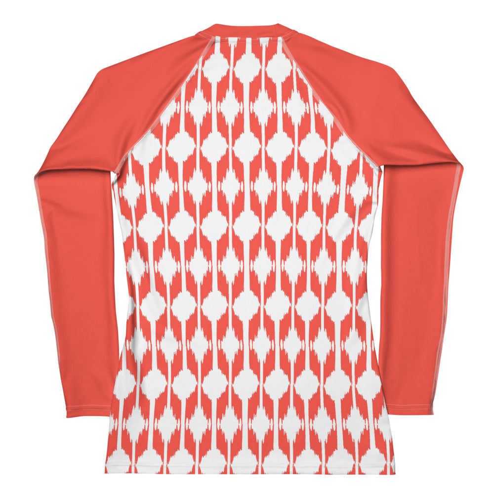 Coral Ikat Print Women's Rash Guard