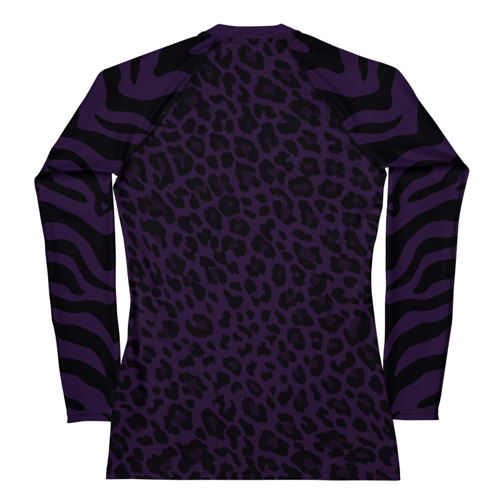 Purple Cheetah & Zebra Print Women's Rash Guard