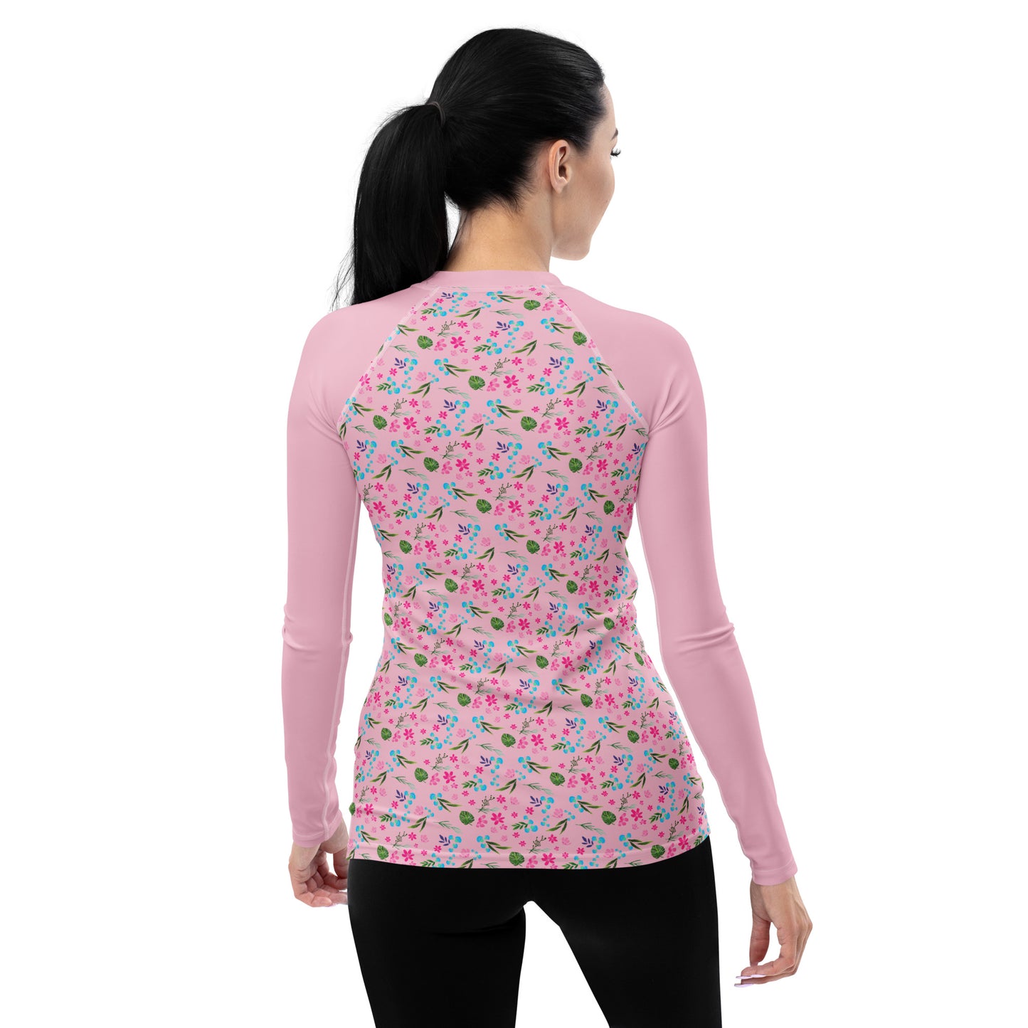 Pink Tropical Floral Print Women's Rash Guard