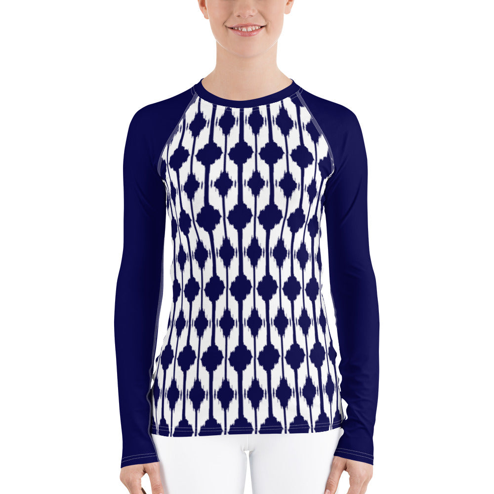 Blue Ikat Print Women's Rash Guard