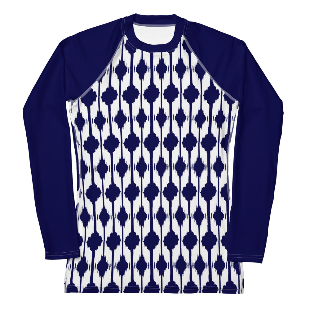 Blue Ikat Print Women's Rash Guard