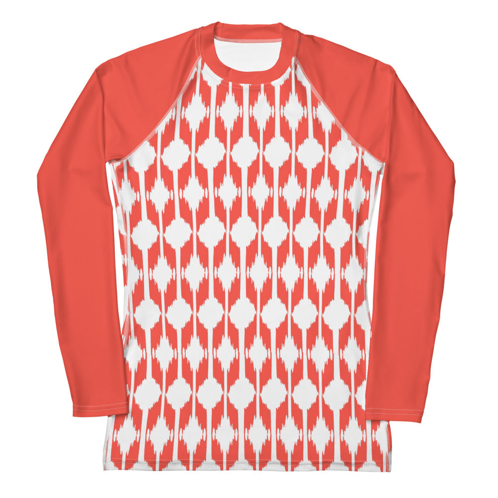 Coral Ikat Print Women's Rash Guard