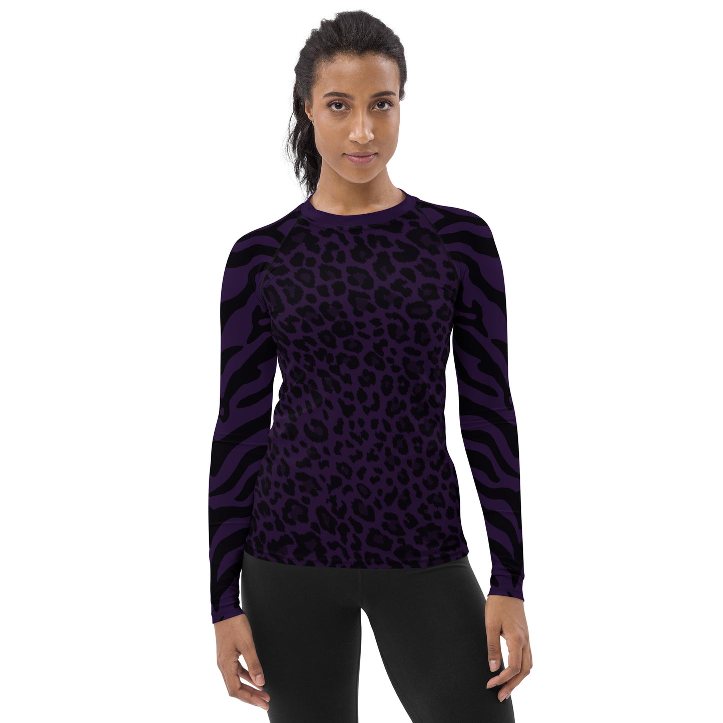 Purple Cheetah & Zebra Print Women's Rash Guard