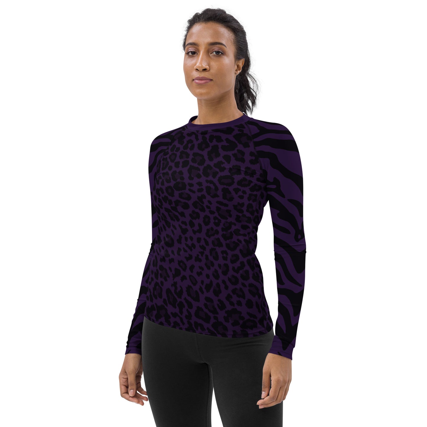 Purple Cheetah & Zebra Print Women's Rash Guard