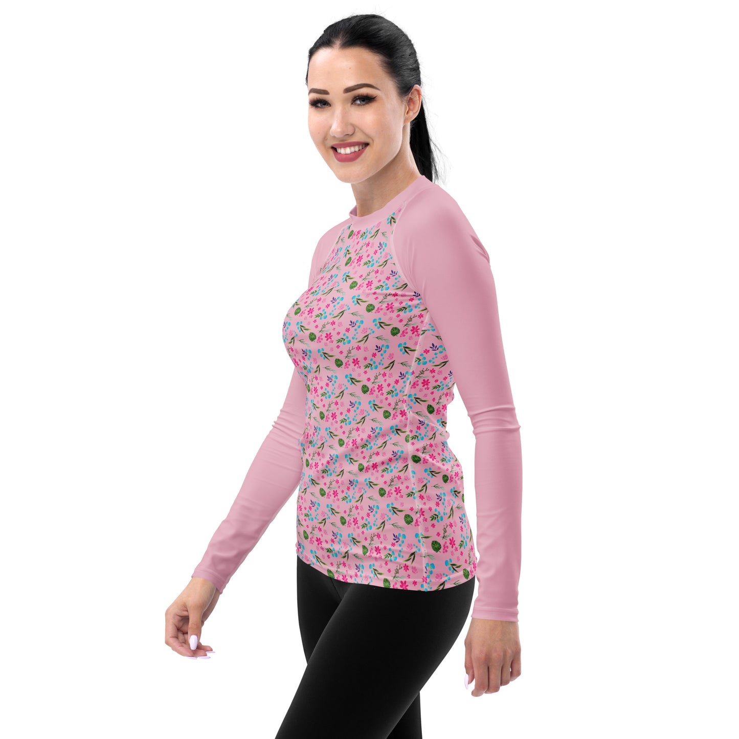 Pink Tropical Floral Print Women's Rash Guard