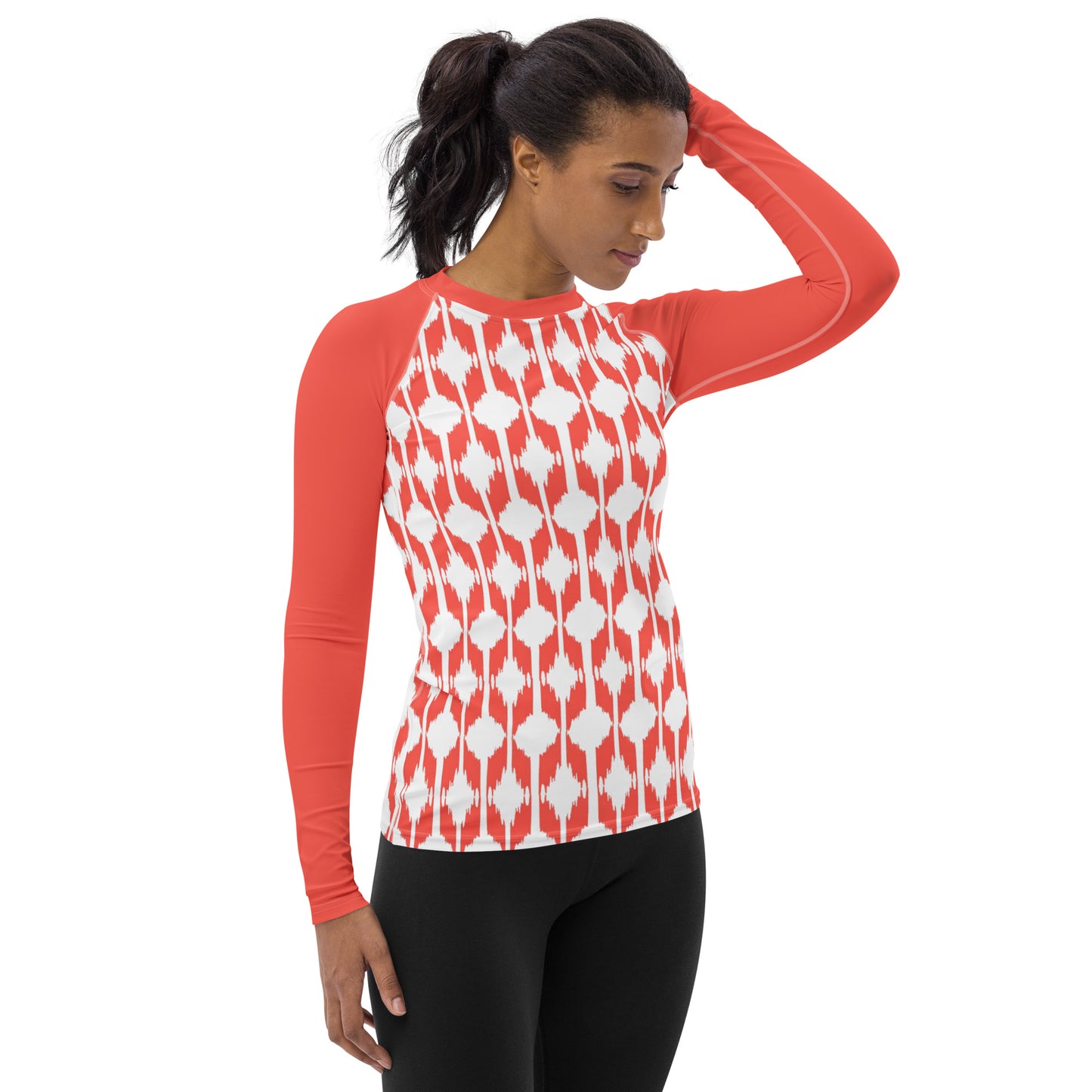 Coral Ikat Print Women's Rash Guard
