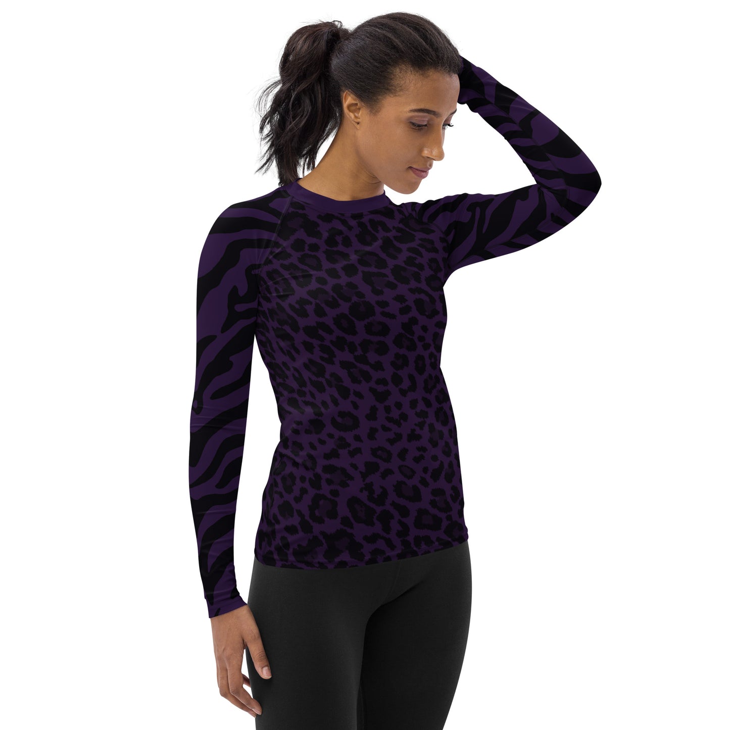 Purple Cheetah & Zebra Print Women's Rash Guard