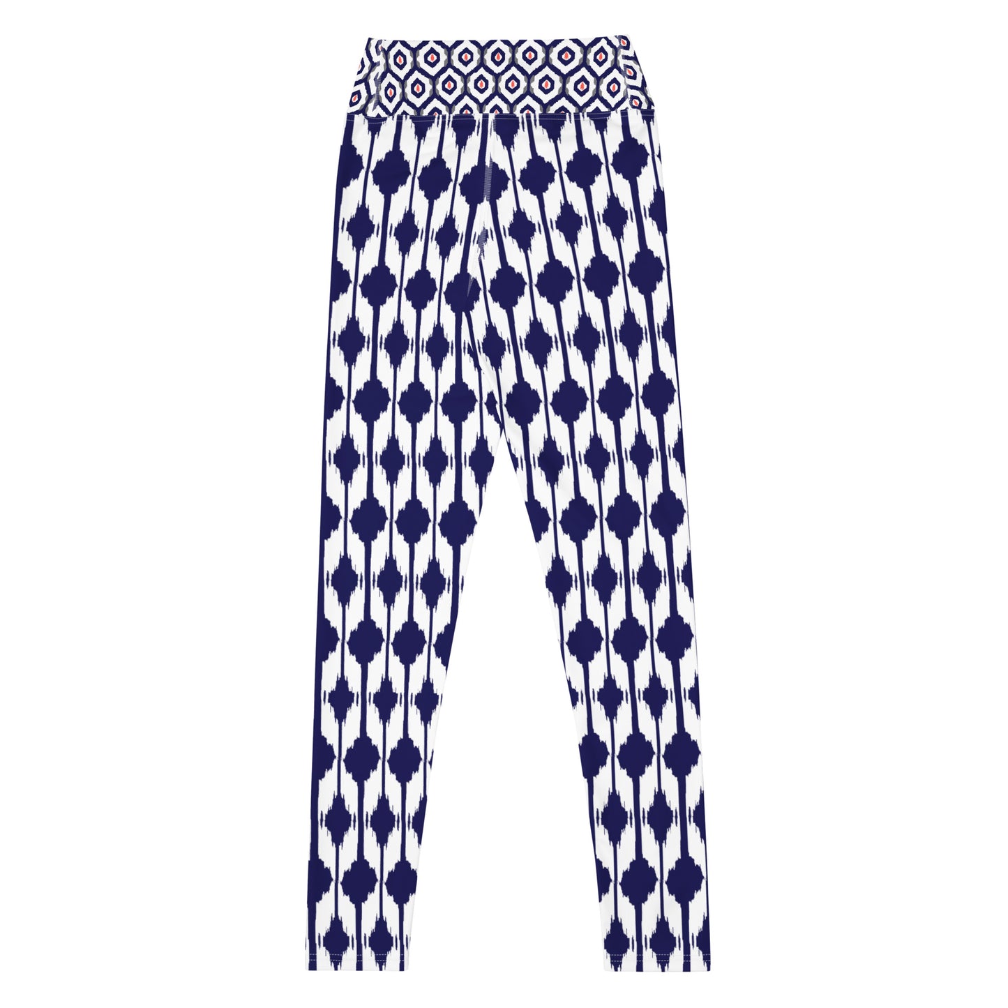 Blue & Coral Ikat Print Leggings