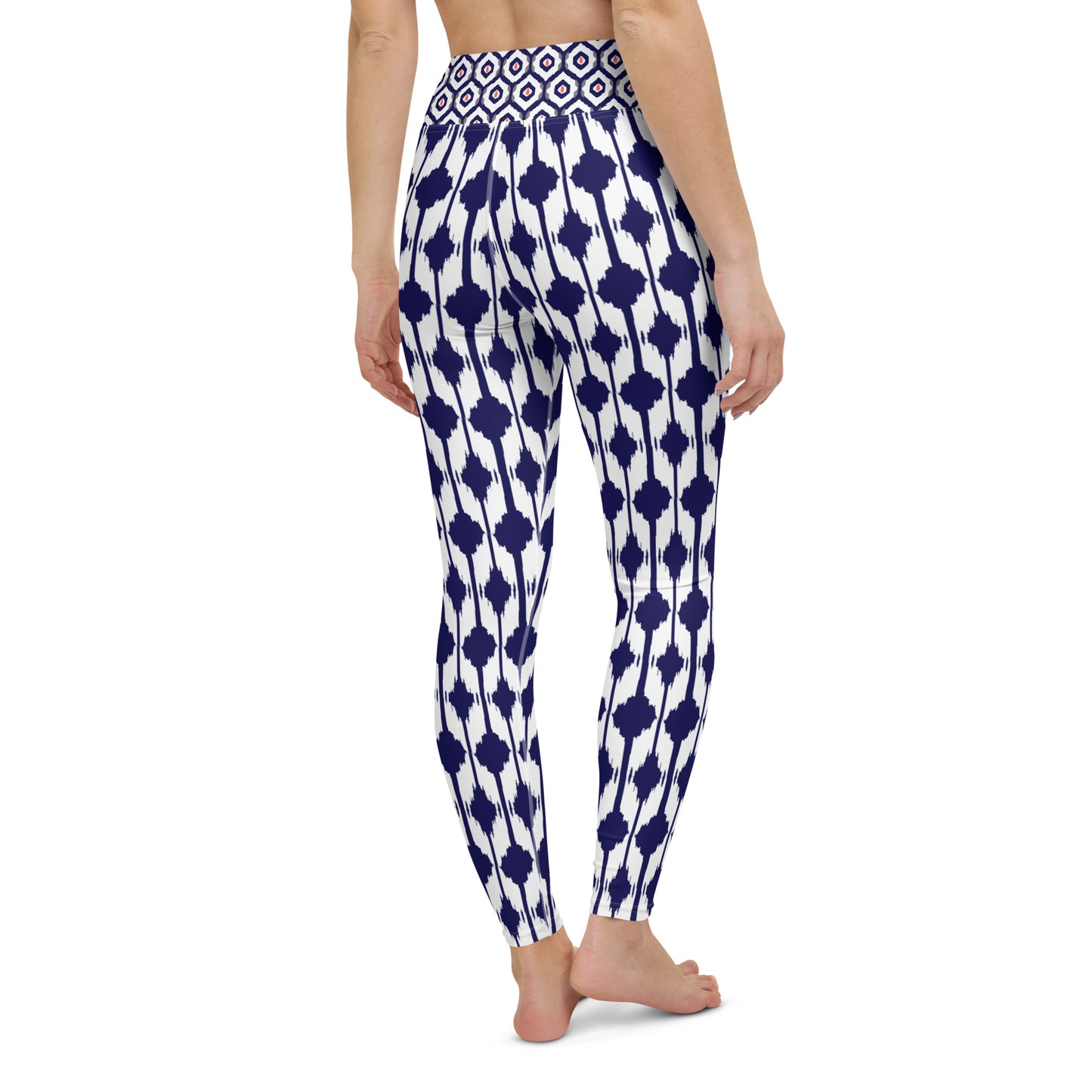 Blue & Coral Ikat Print Leggings