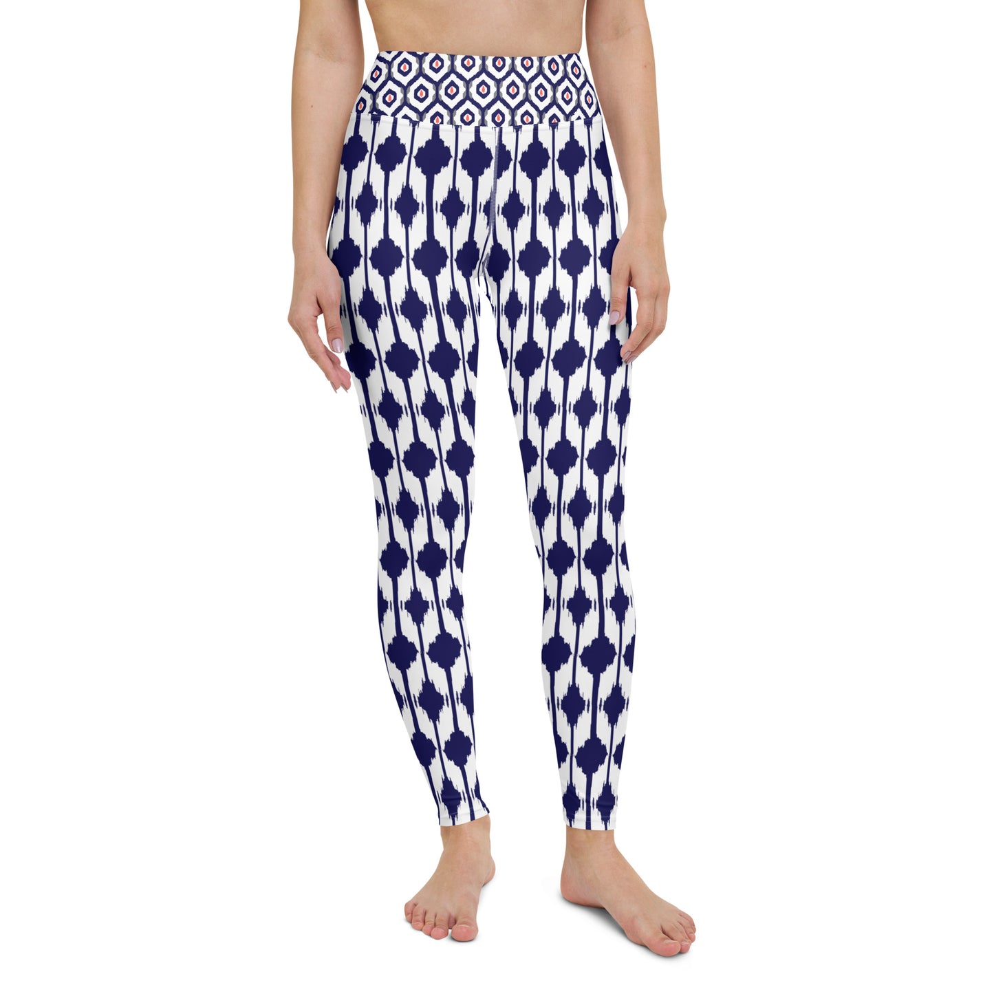 Blue & Coral Ikat Print Leggings
