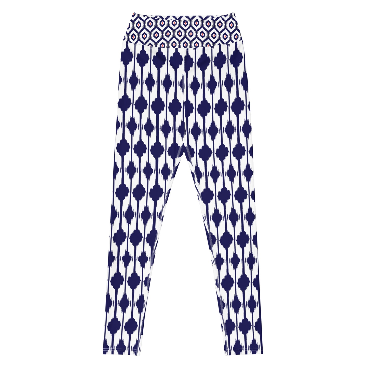 Blue & Coral Ikat Print Leggings