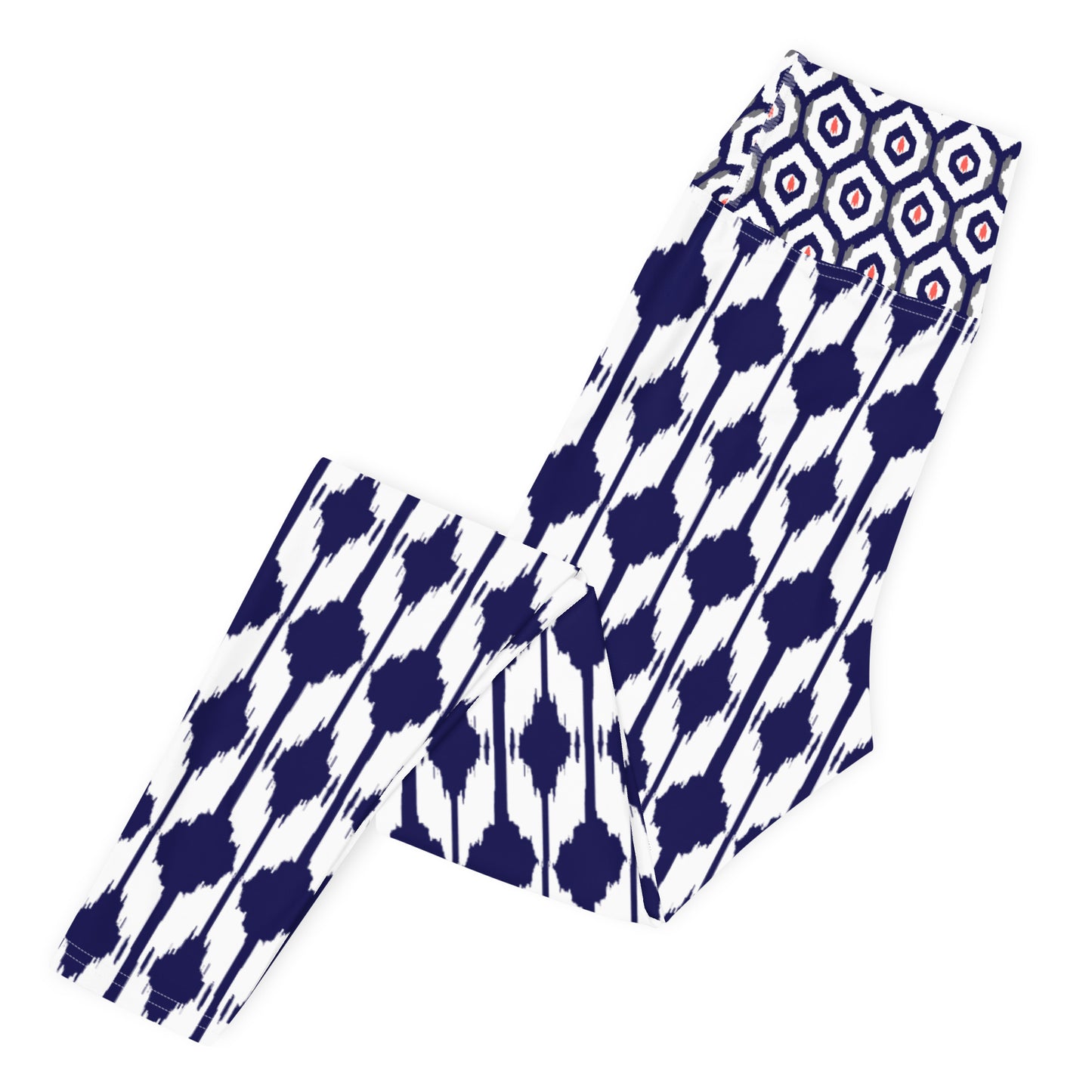 Blue & Coral Ikat Print Leggings