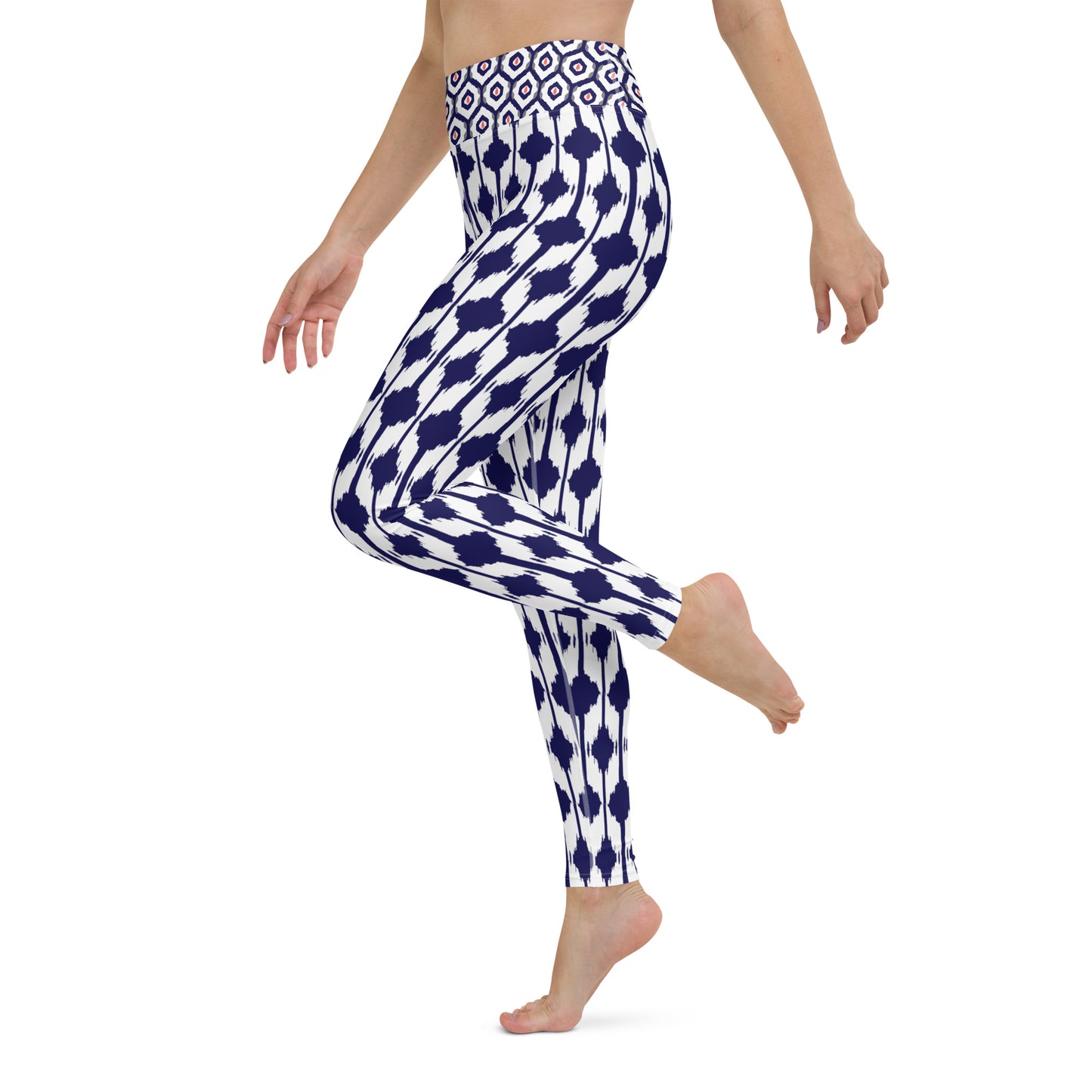 Blue & Coral Ikat Print Leggings
