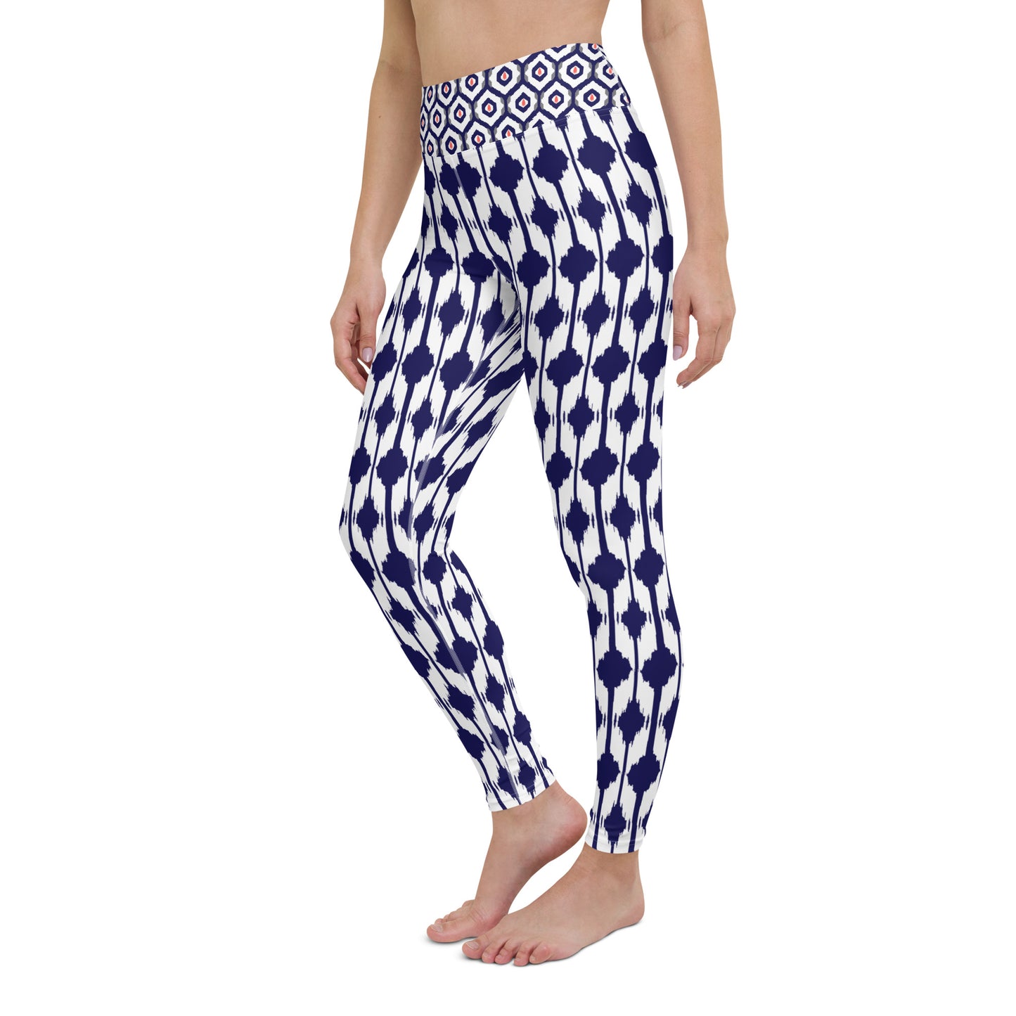 Blue & Coral Ikat Print Leggings