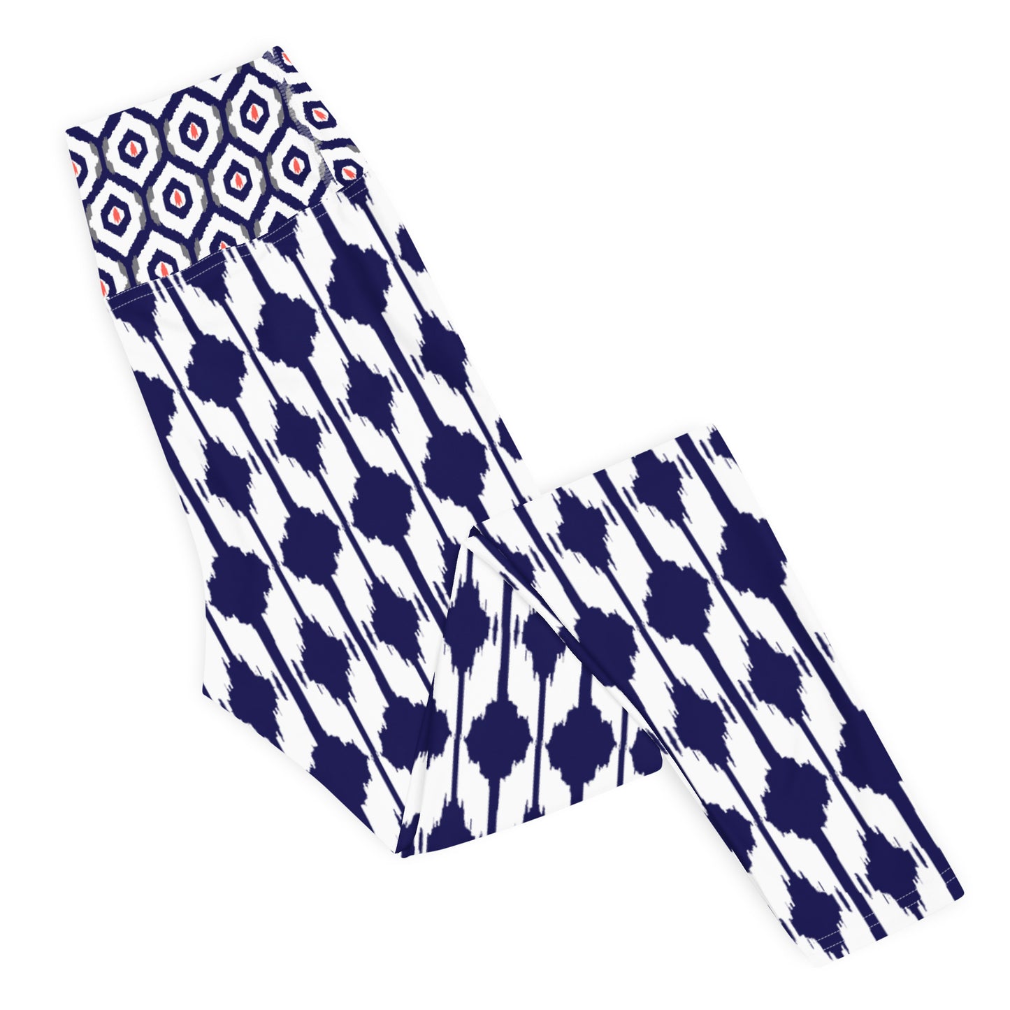 Blue & Coral Ikat Print Leggings