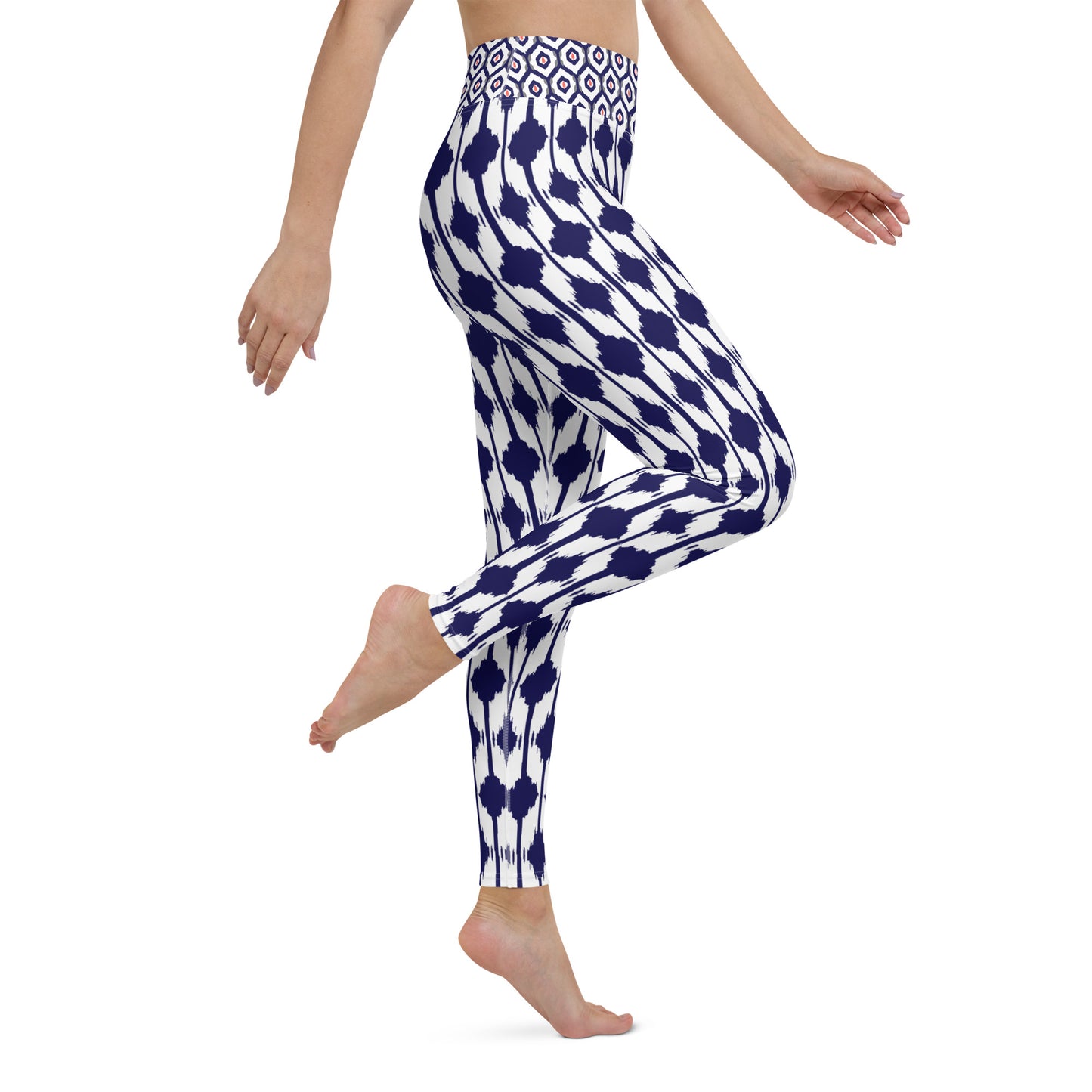 Blue & Coral Ikat Print Leggings