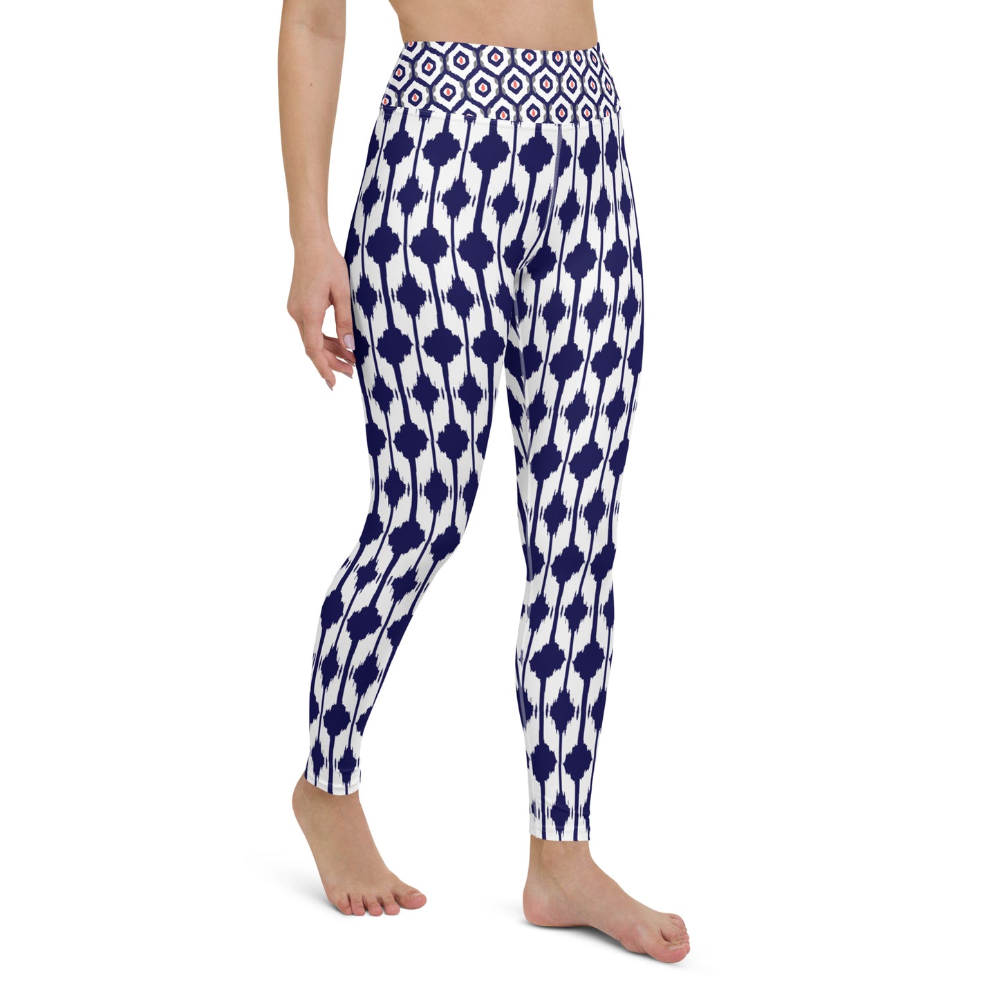 Blue & Coral Ikat Print Leggings